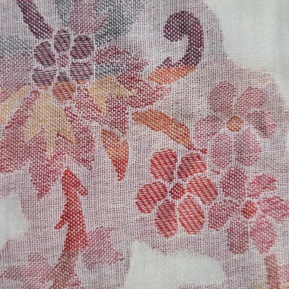 NWOT Wool Scarf Jacquard Embroidered Pink Red Flowers Abrol - Picture 7 of 12